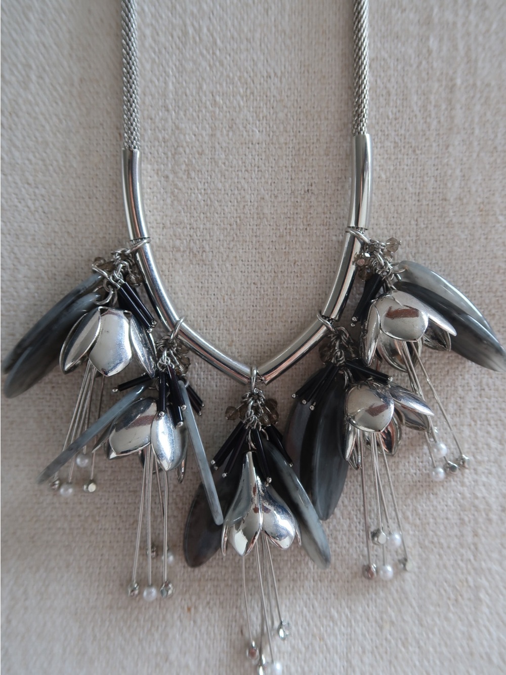 Silver and Charcoal Statement Necklace - Women's Fashion Jewelry